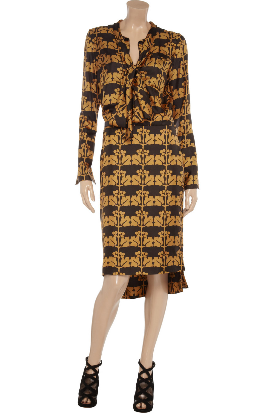 Marni Printed Silk Twill Dress in Brown (camel) | Lyst