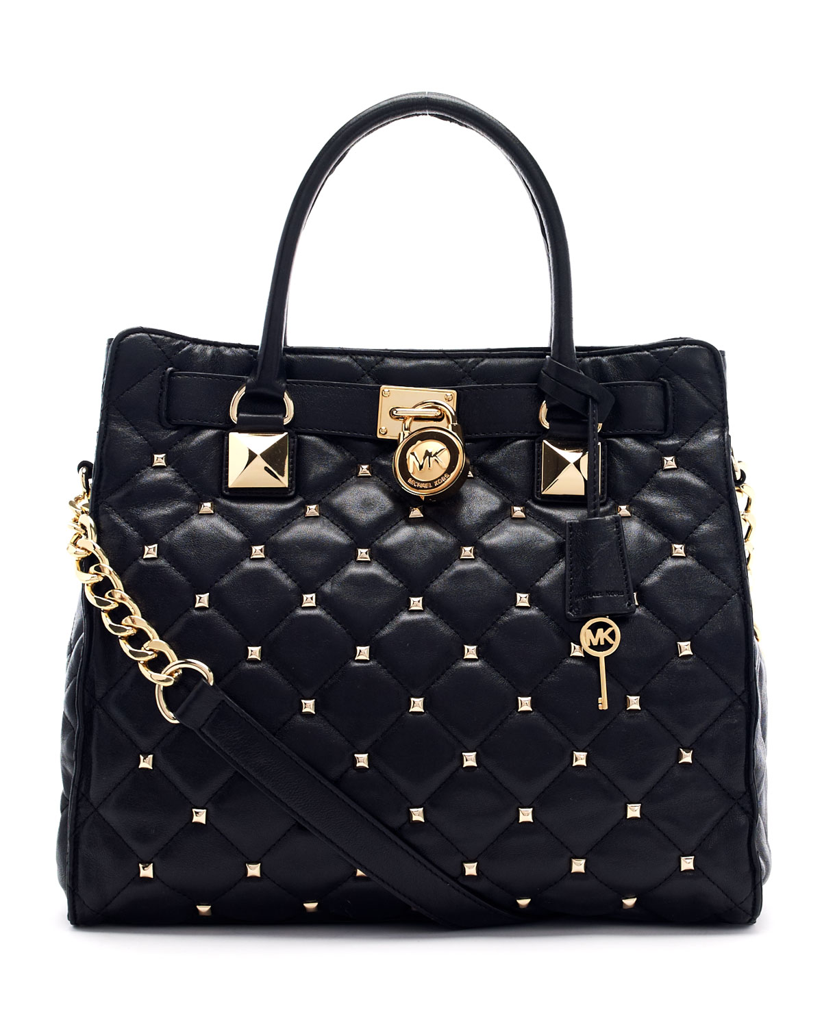 MICHAEL Michael Kors Large Hamilton Studded Quilted Tote Bag in Black - Lyst