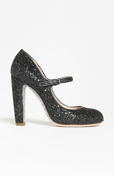 Miu Miu Glitter Mary Jane Pump in Black | Lyst