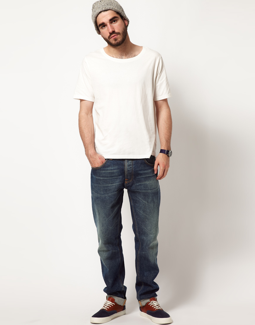 Nudie Jeans Wide Neck Tshirt in White for Men | Lyst