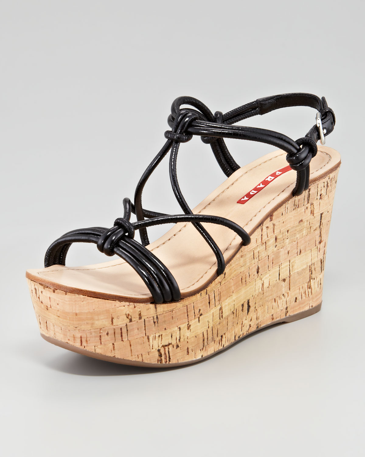 black strappy cork wedges