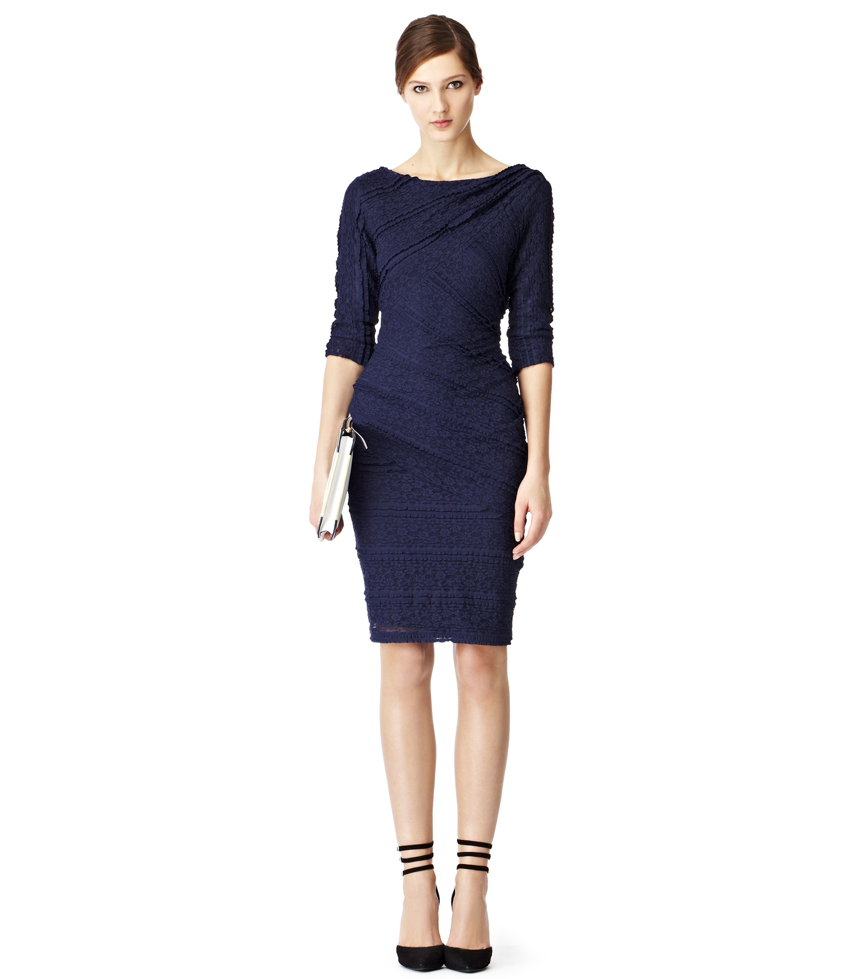 Lyst - Reiss Bodycon Lace Dress in Blue