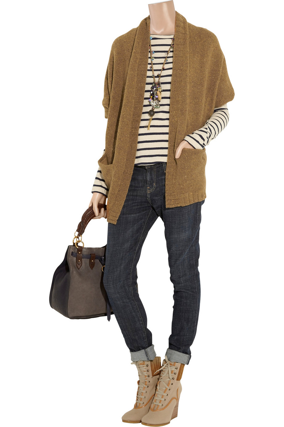 tan belted cardigan