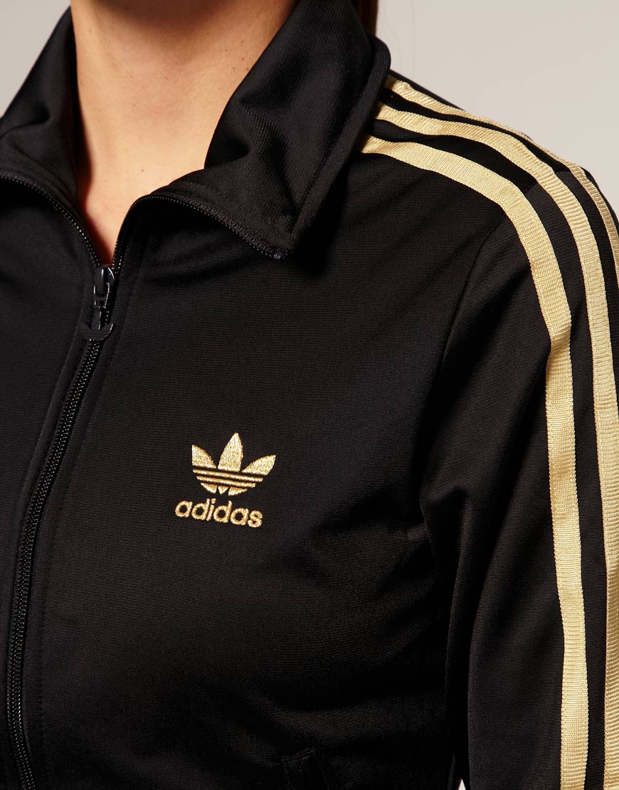 adidas jacket black with gold stripe