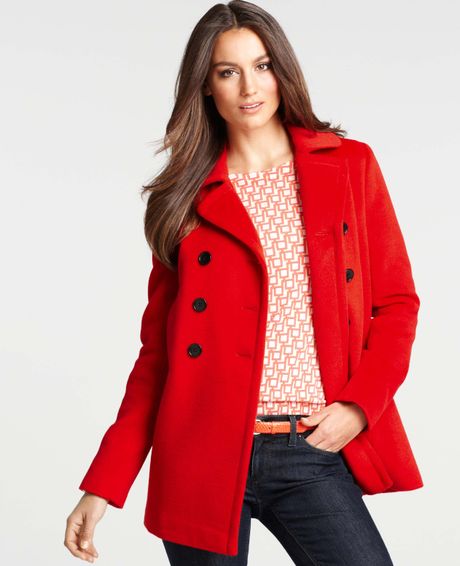 Ann Taylor Petite Pauline Double Breasted Pea Coat in Red (crimson) - Lyst