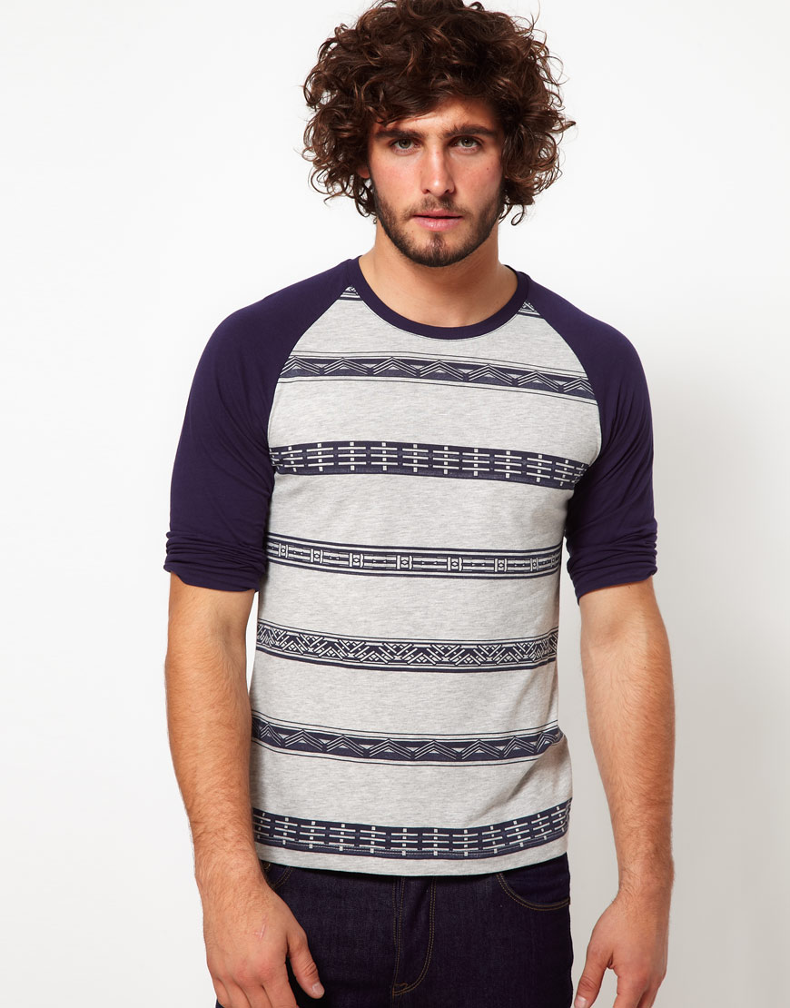 Asos Three-Quarter Sleeve T-Shirt with Aztec Stripe and Contrast ...