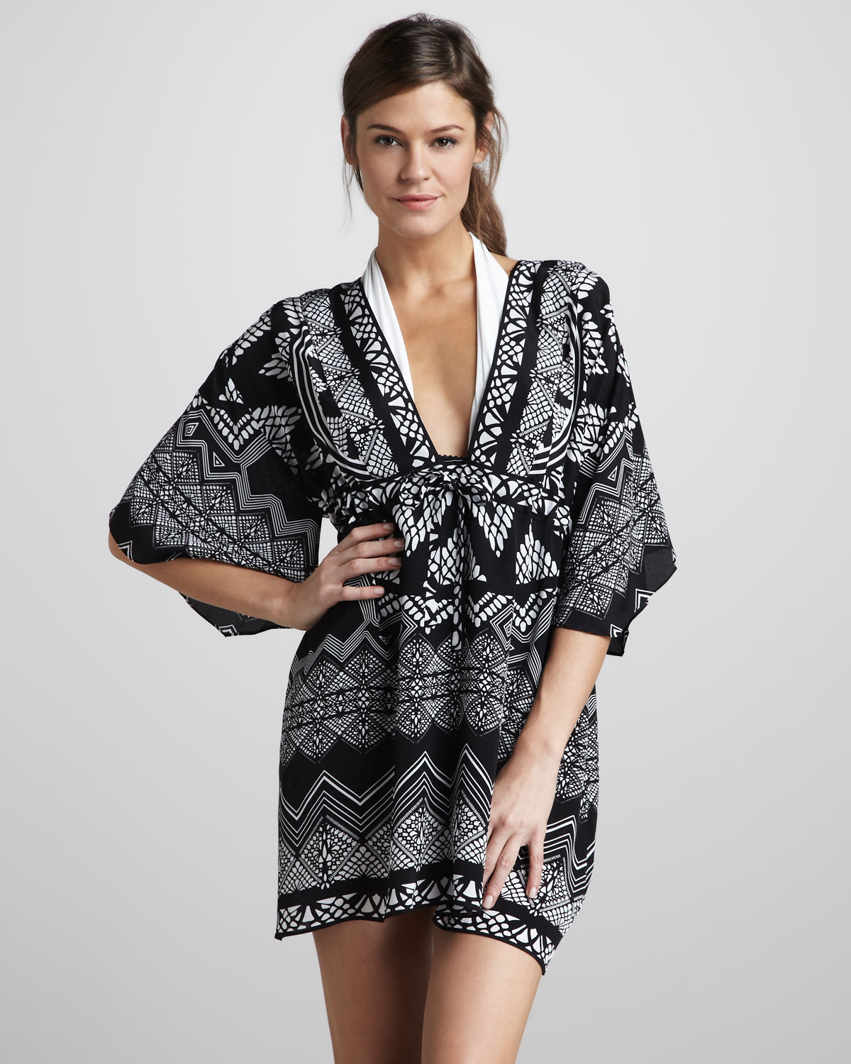 Lyst Gottex Laceprint Coverup Kimono Dress in Black