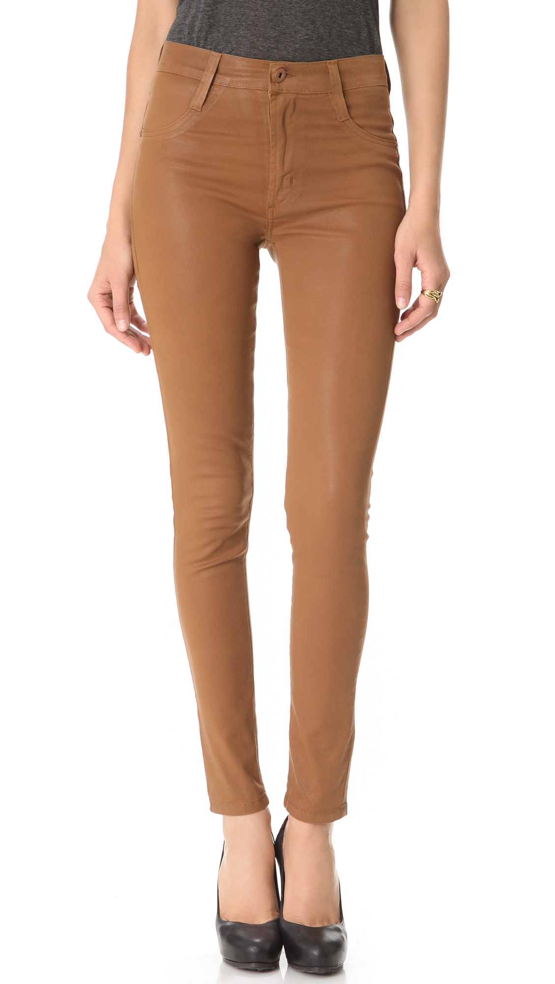 James Jeans Twiggy High Class Coated Jeans in Cognac (Brown) | Lyst