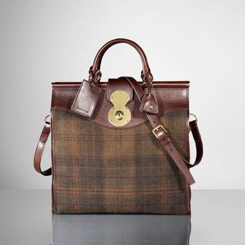 Ralph Lauren Plaid Carlyle Tote in Brown | Lyst