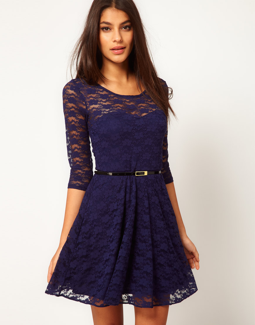 navy skater dress with sleeves
