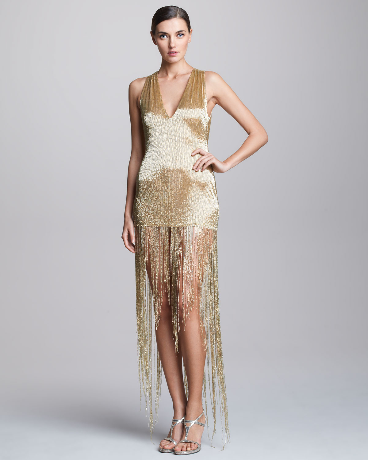 Naeem Khan Sequined Fringe Dress In Metallic Lyst Gallery