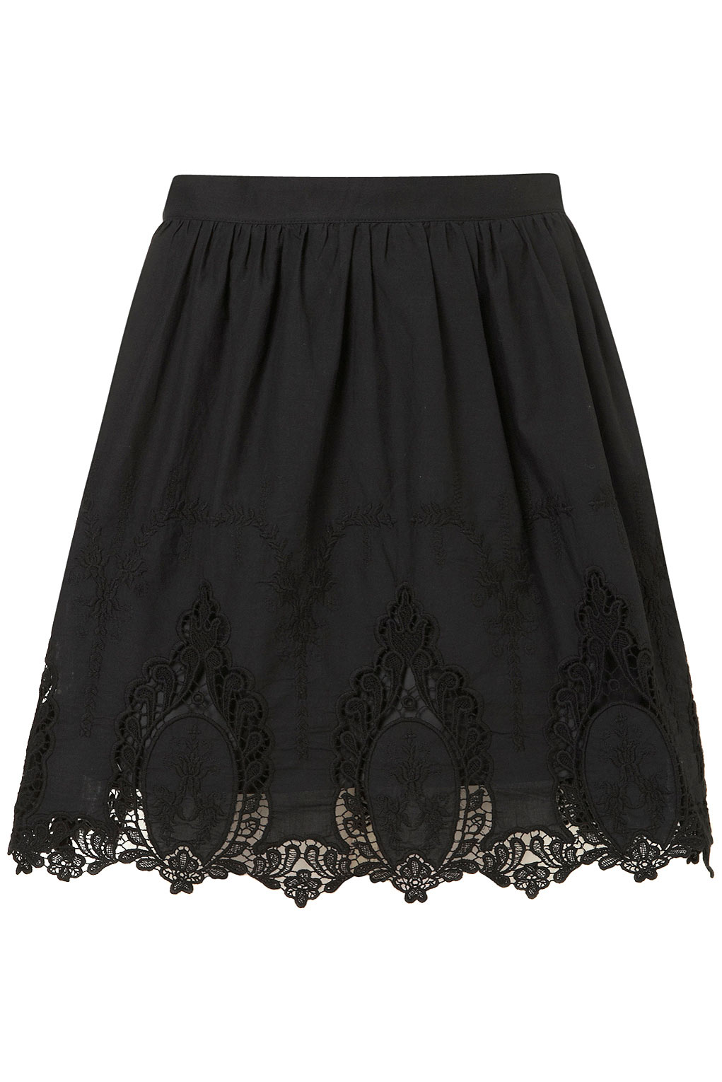 Lyst - Topshop Black Embroidered Full Skirt in Black