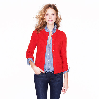 j crew red cardigan