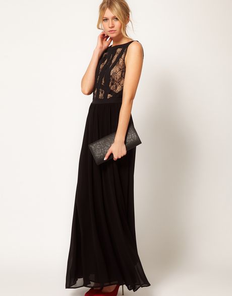 Oasis Lace and Panel Maxi Dress in Black | Lyst