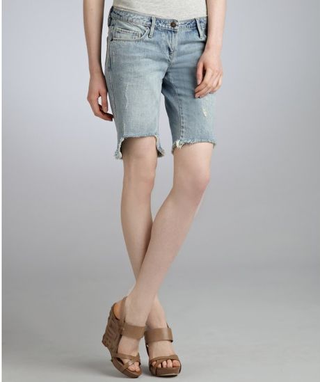 Sass & Bide Light Blue Denim Distressed Cut Off Knee Length Shorts in ...