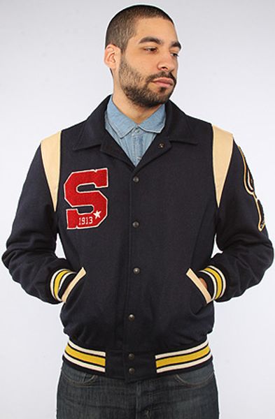Schott Nyc The Wool Blend Retro Varsity Jacket in Blue for Men | Lyst