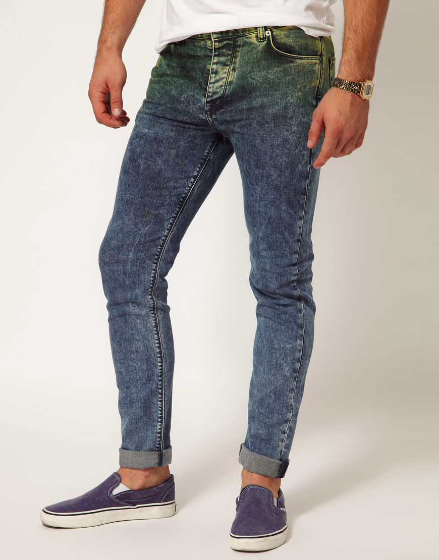 ASOS Asos Skinny Jeans in Dip Dye Acid Wash in Yellow for Men Lyst