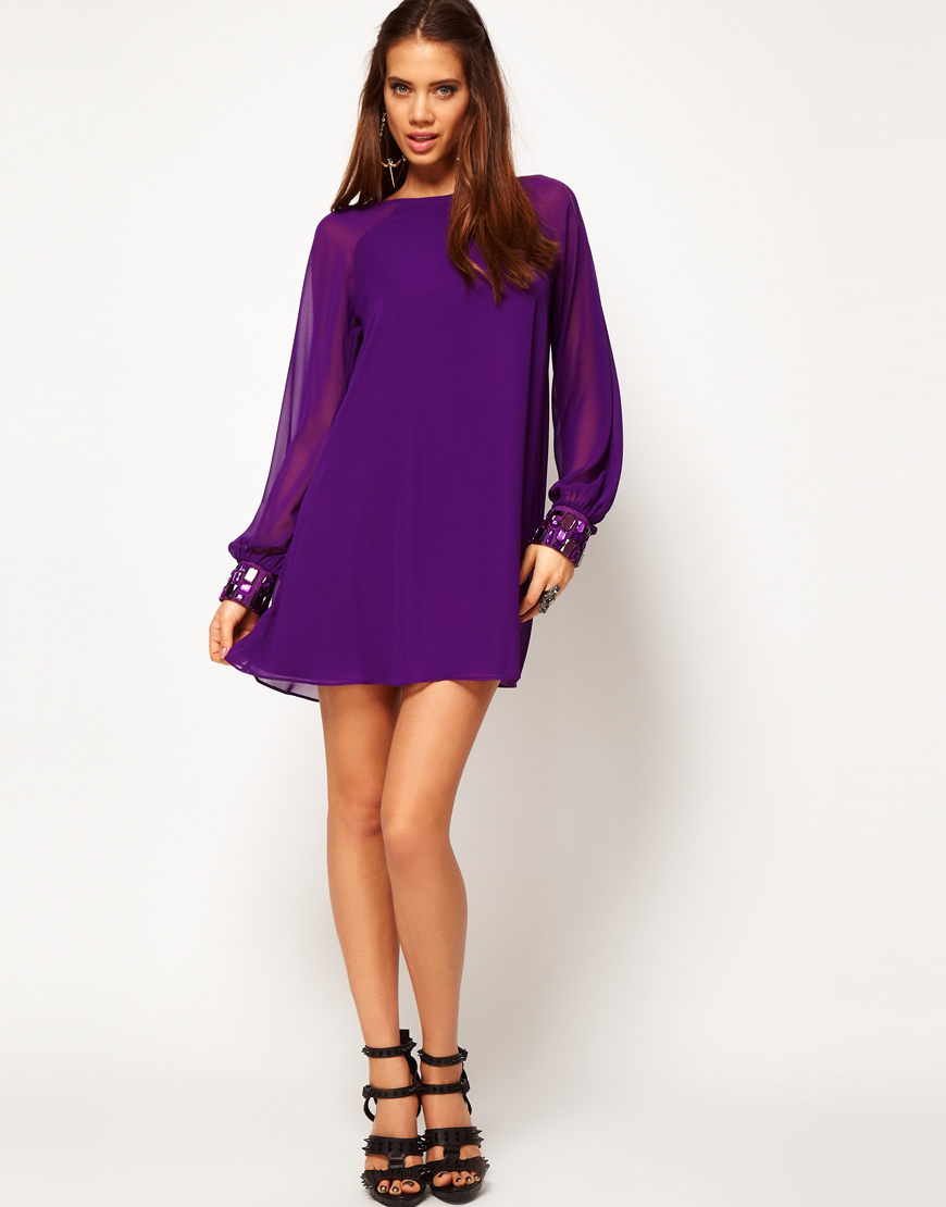 Lyst - Asos Collection Asos Shift Dress with Jewelled Cuffs in Purple