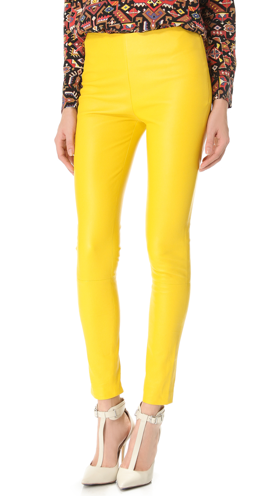 yellow leather leggings