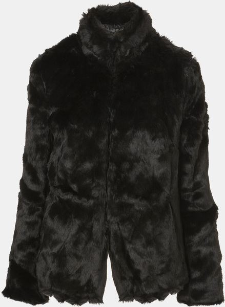 Topshop Faux Fur Jacket in Black | Lyst