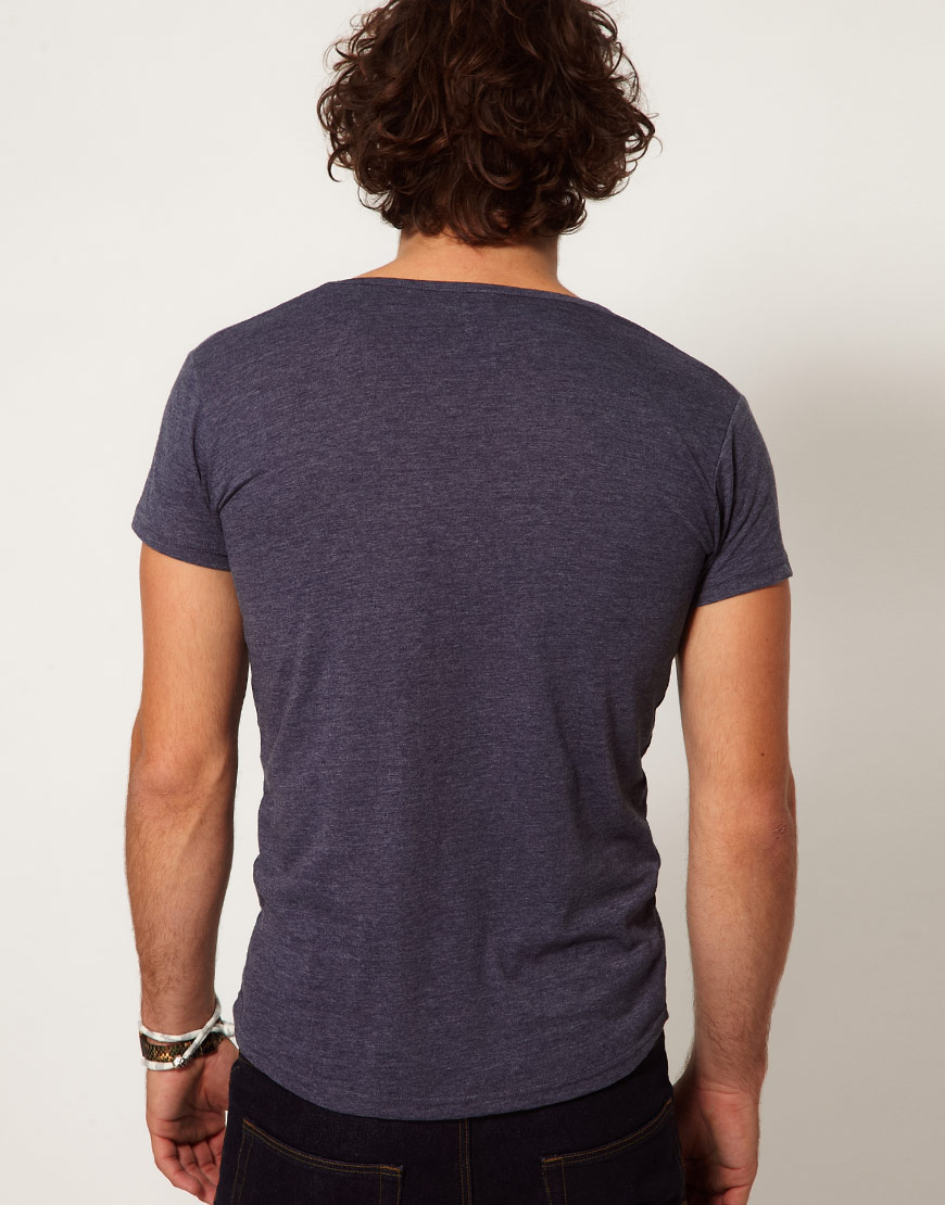 ASOS TShirt with Deep Scoop Neck in Blue for Men Lyst