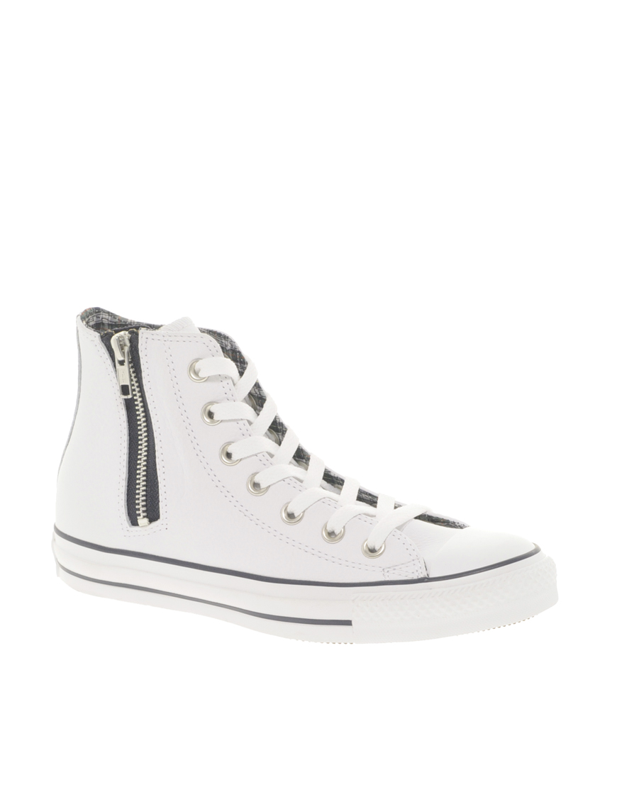 Converse All Star Leather Side Zip White High Top Trainers | Lyst