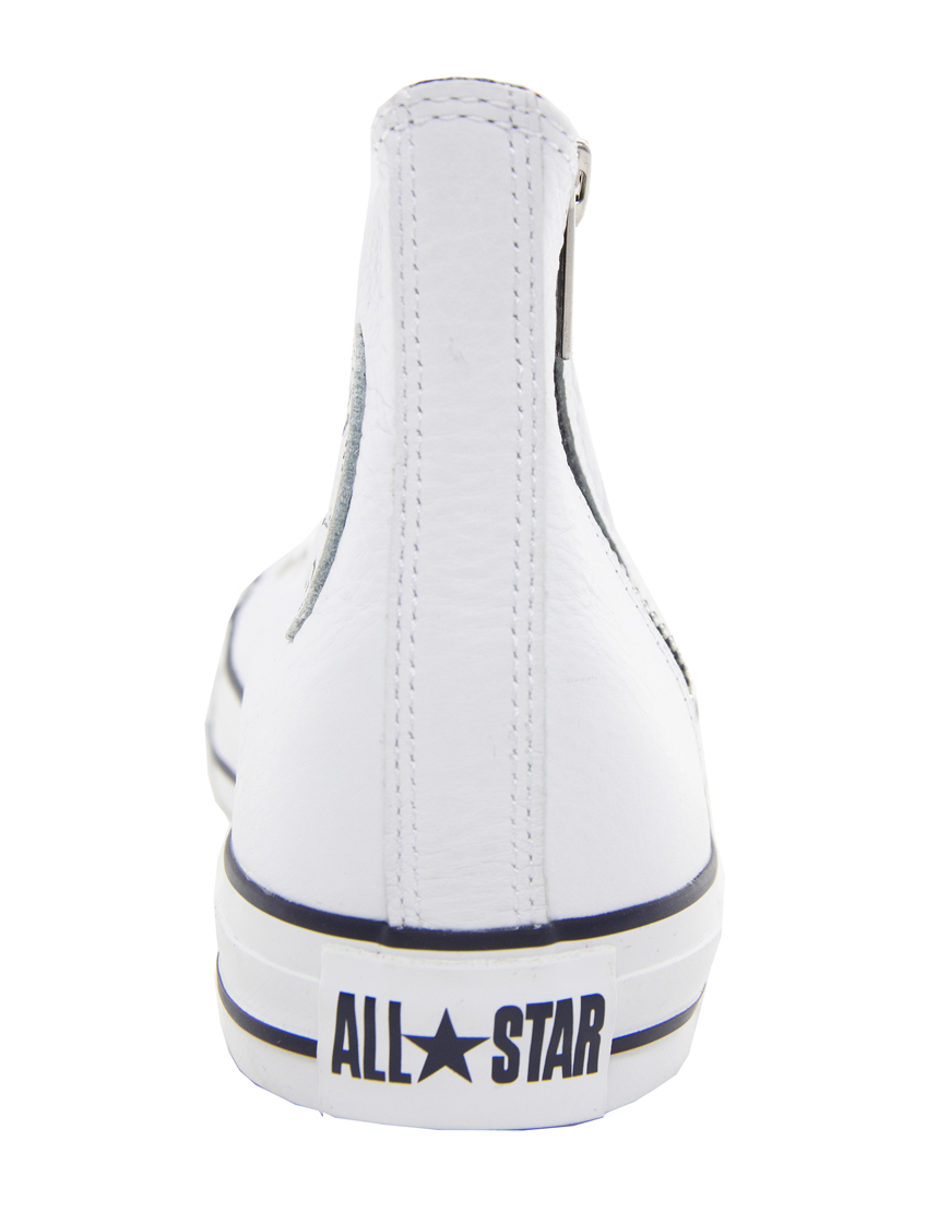 Converse All Star Leather Side Zip White High Top Trainers | Lyst
