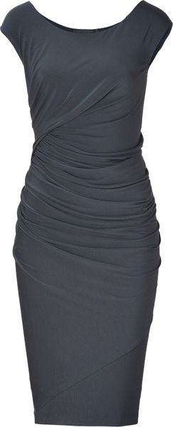 Donna Karan New York Carbon Cap Sleeve Draped Jersey Dress in Gray ...