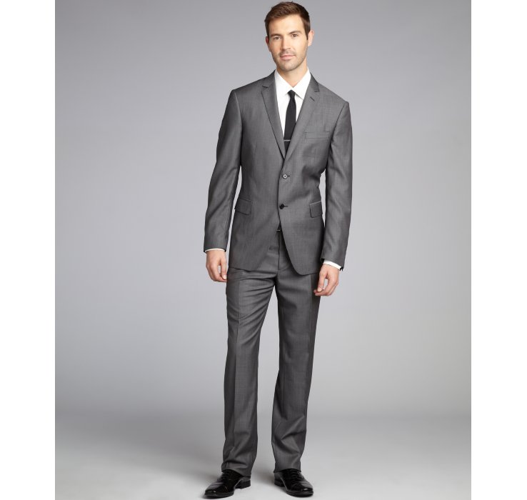 Lyst John Varvatos Gun Metal Wool Twobutton Suit with Flat Front