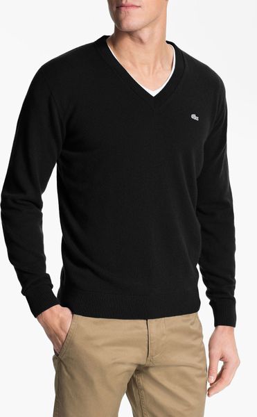Lacoste Noel Vneck Cashmere Sweater in Black for Men | Lyst