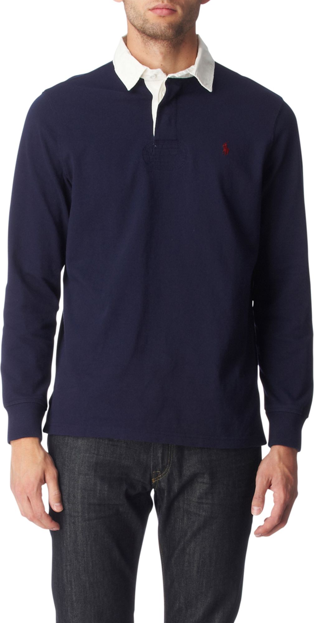Lyst - Ralph Lauren Customfit Solid Rugby Shirt in Blue ...