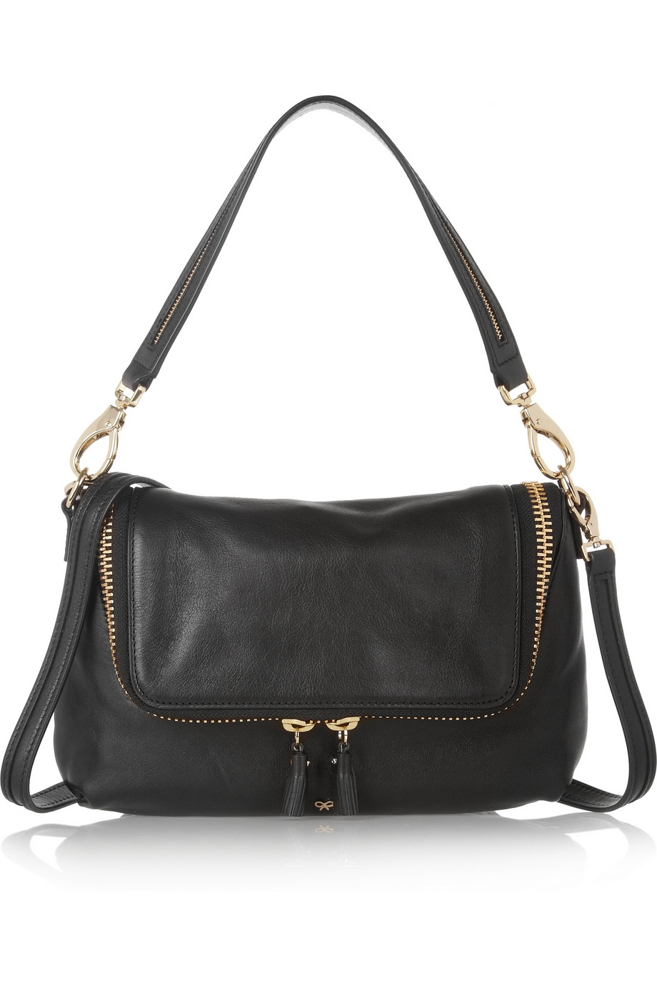 Anya hindmarch Maxi Zip Crossbody Leather Shoulder Bag in Black | Lyst