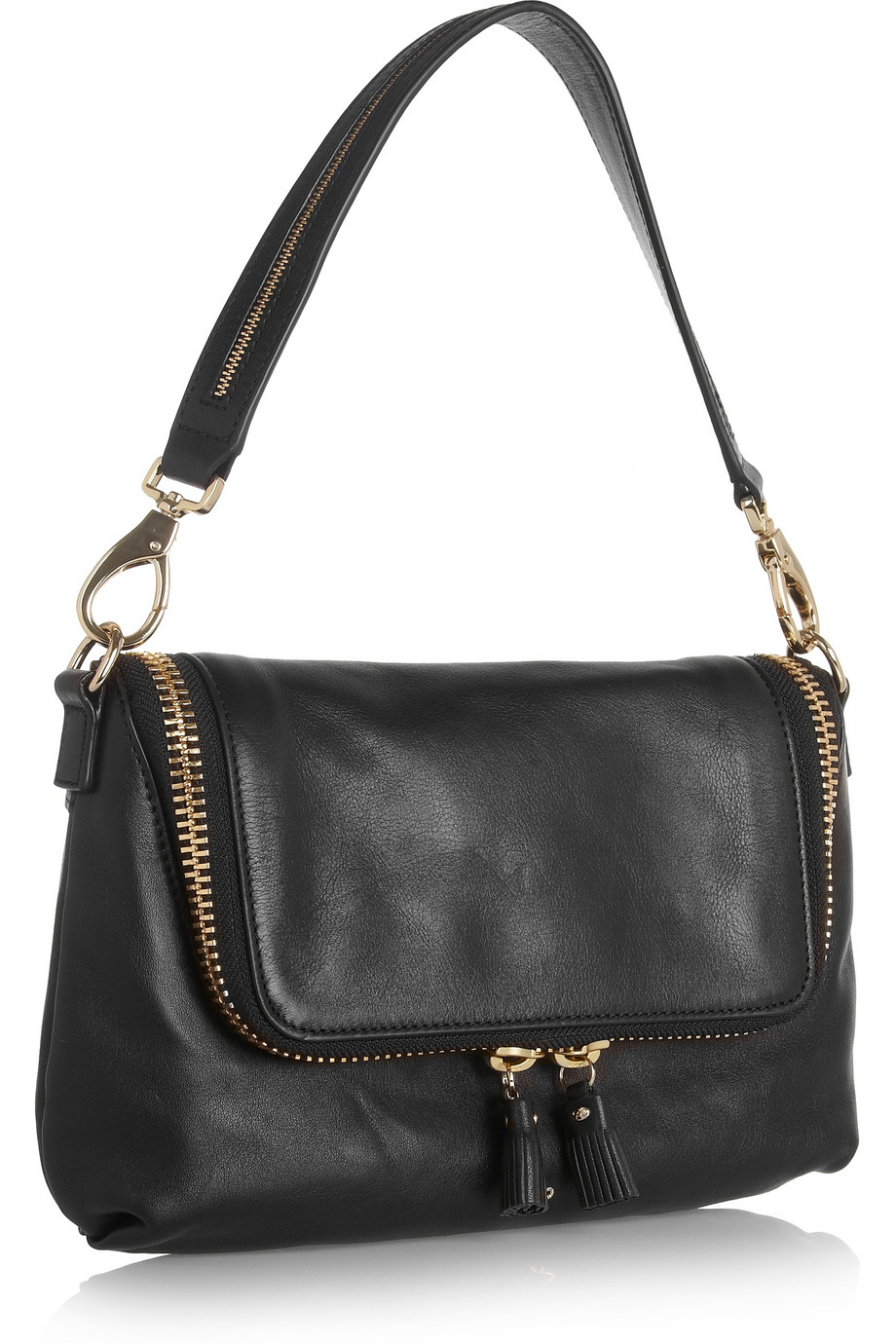 Anya hindmarch Maxi Zip Crossbody Leather Shoulder Bag in Black | Lyst