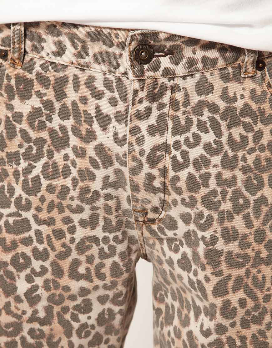 ASOS Denim Shorts with Leopard Print in Natural for Men | Lyst