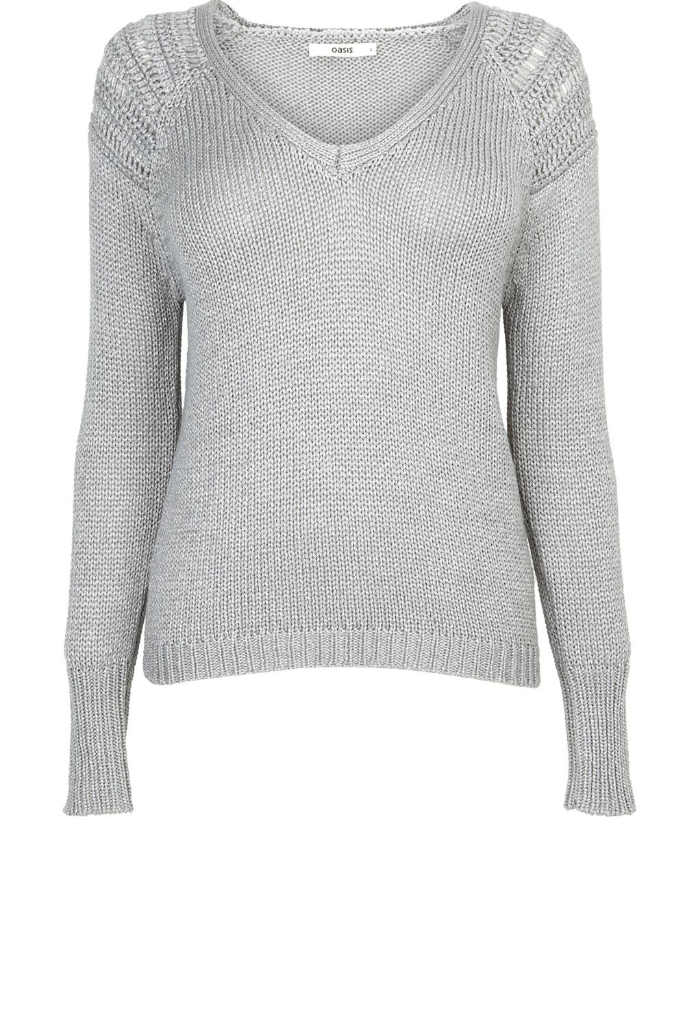 Oasis Crochet Shoulder Jumper in Gray Lyst