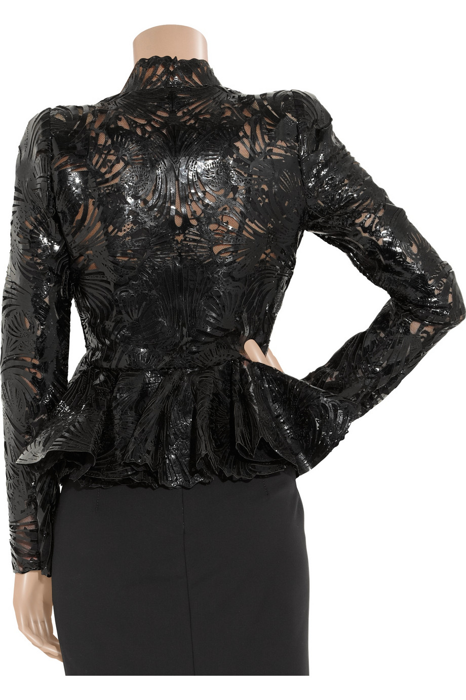 Alexander McQueen Lasercut Patent Leather and Lace Jacket in Black - Lyst