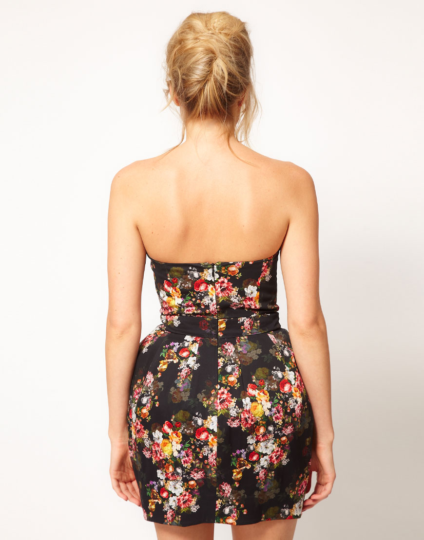 ASOS Strapless Corset Dress in Floral Print Lyst