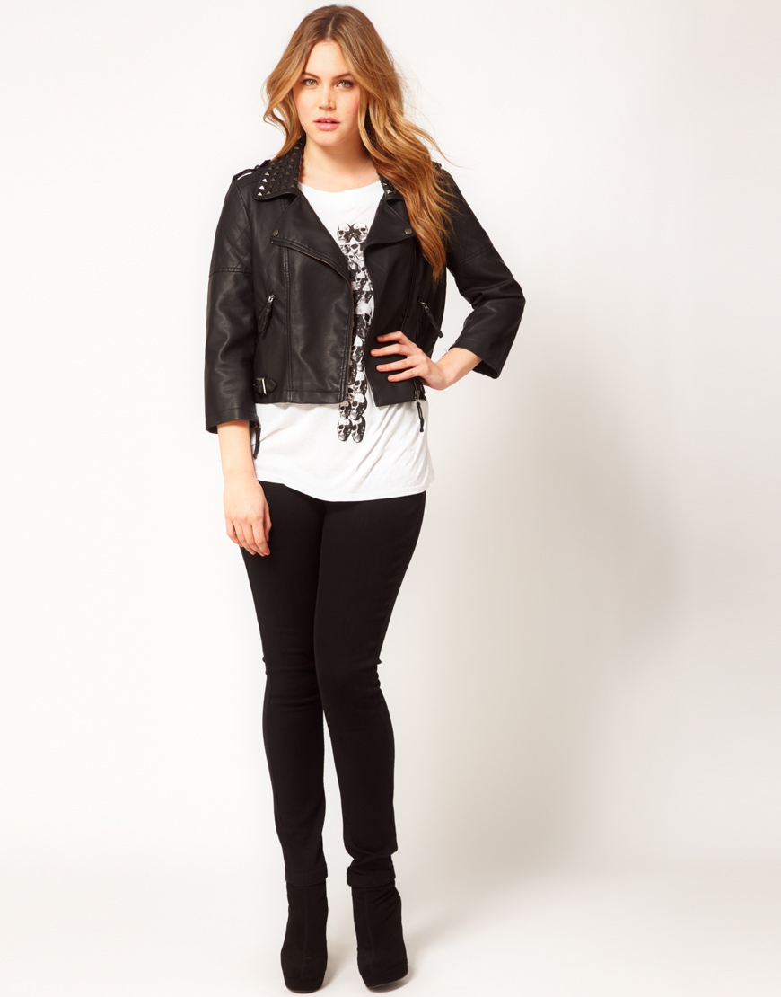 Asos Leather Look Biker Jacket With Studded Collar In Black Lyst Gallery