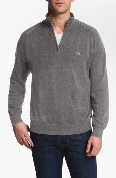 Lacoste Quarter Zip Sweater in Gray for Men (stone/ black) | Lyst