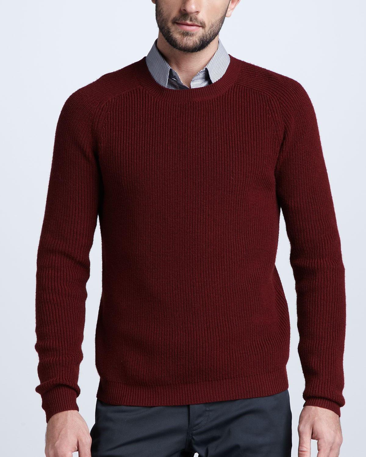 Lyst - Theory Ribbed Wool Sweater in Red for Men