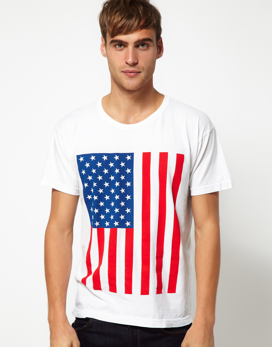 American Apparel Power Wash Tshirt with Us Flag in White for Men - Lyst