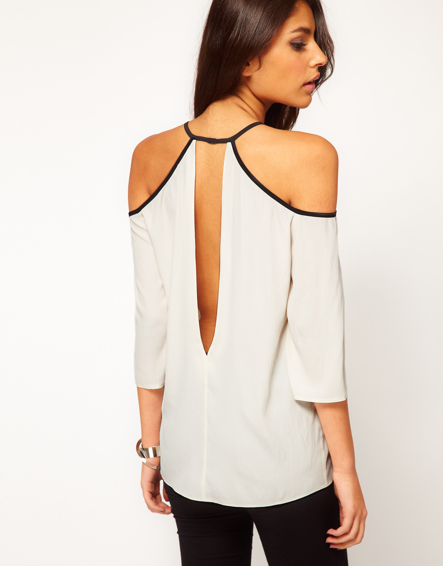 Lyst - Asos Collection Asos Top with Cutout Shoulder and V Back in Blue