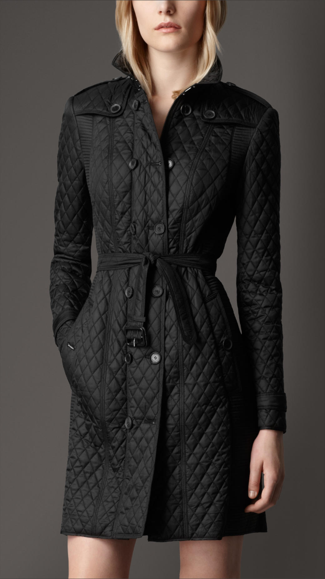 Burberry Long Quilted Trench Coat in Black - Lyst