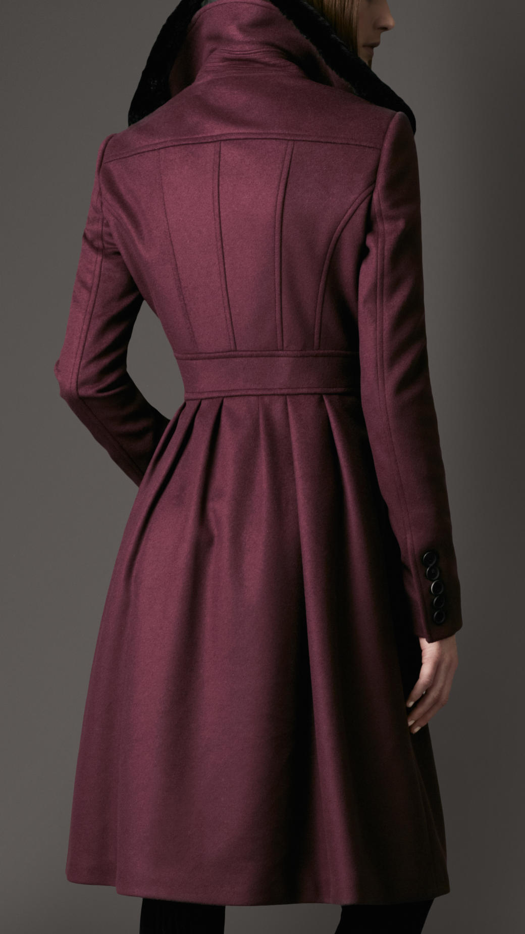 Burberry Fur Collar Full Skirt Coat in Purple | Lyst