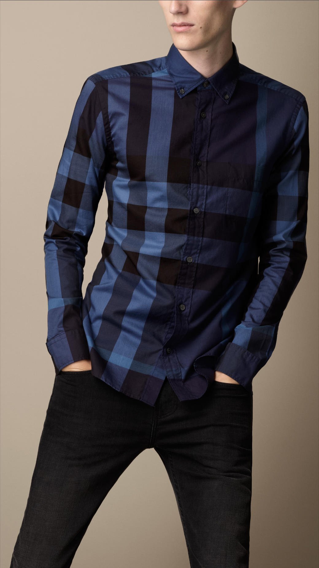 super light wool check shirts blue check