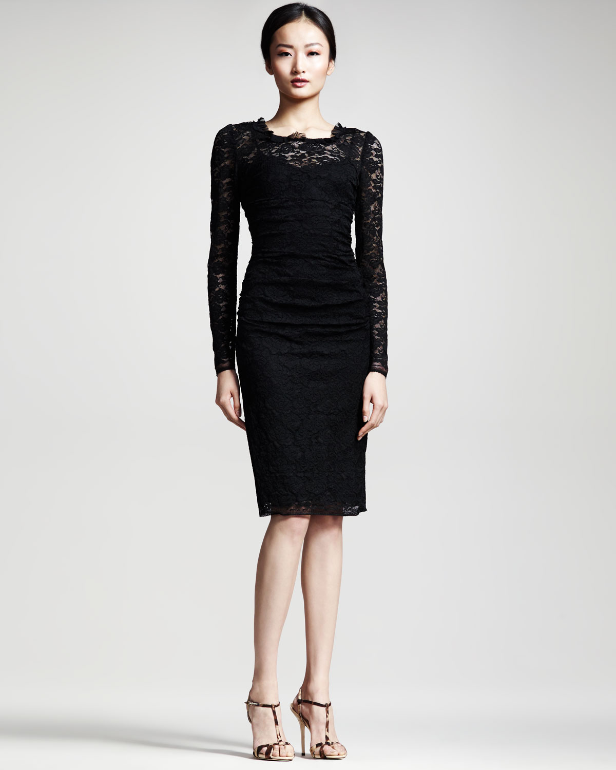 Lyst Dolce Gabbana Longsleeve Lace Dress In Black Gallery