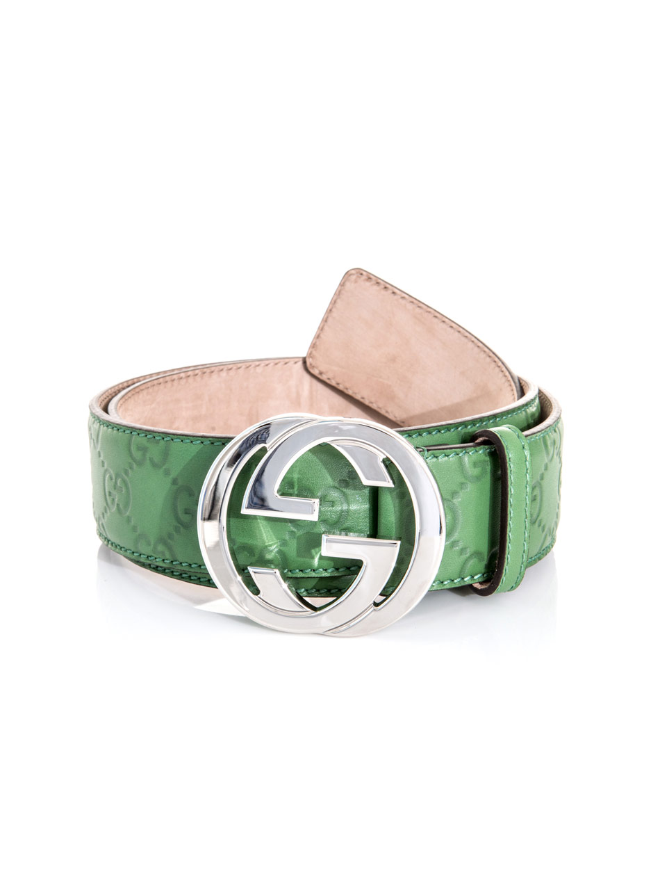Gucci Gg Stamped Leather Belt in Green for Men | Lyst