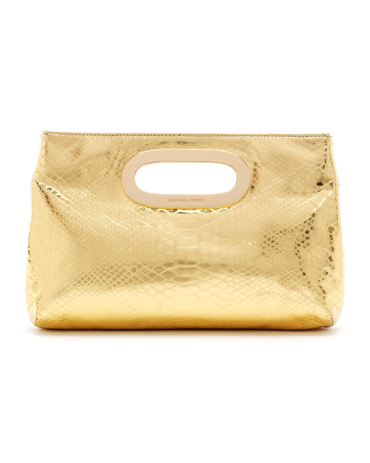 Lyst Michael Kors Berkley Metallic Pythonembossed Clutch Gallery