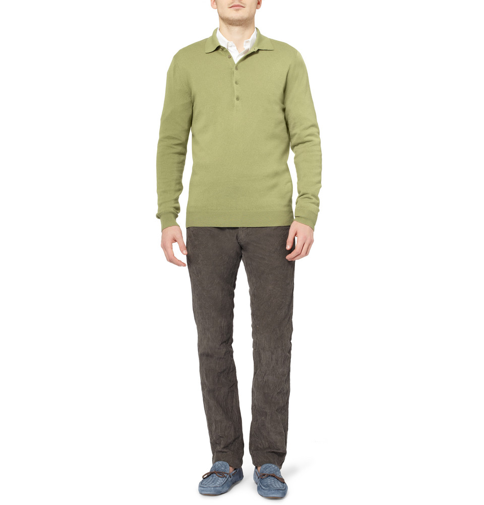Bottega Veneta Knitted Cashmere Polo Shirt in Green for Men - Lyst