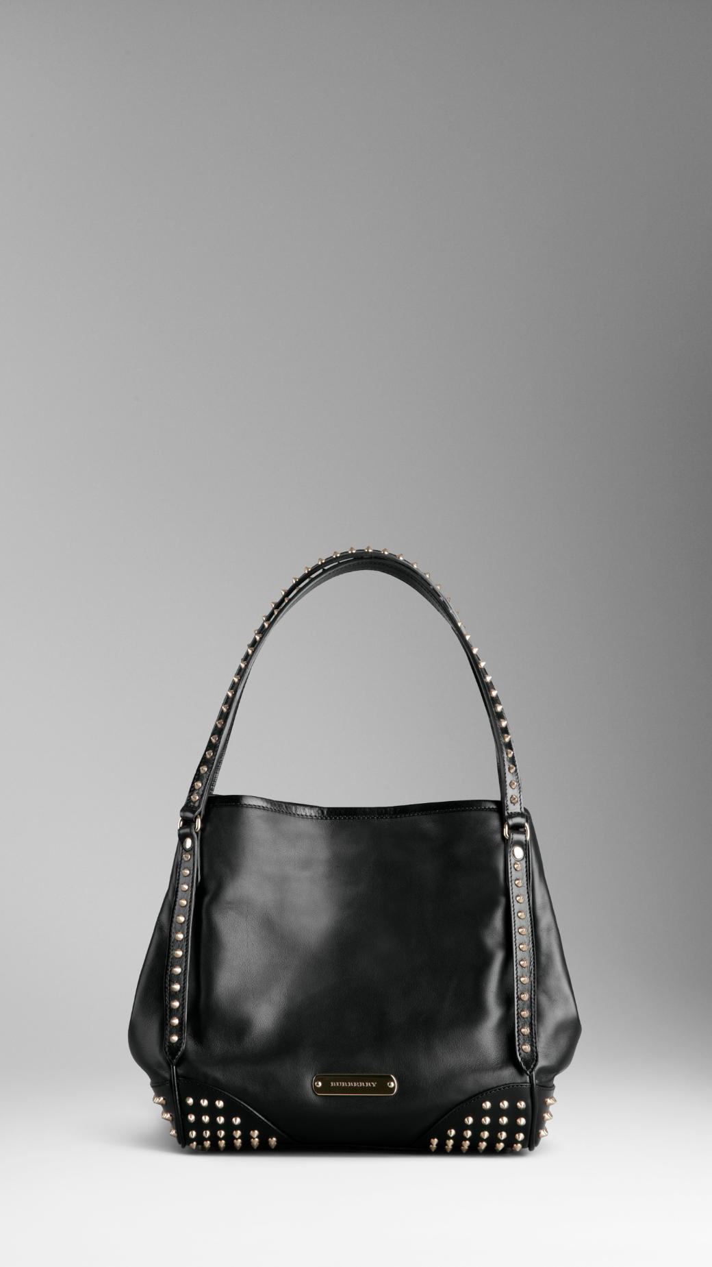 Burberry Small Bridle Leather Studded Tote Bag in Black | Lyst